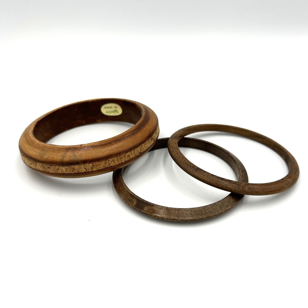 Natural Wood/Bamboo Cuff Bracelet TRIO Wooden Bangles Vintage